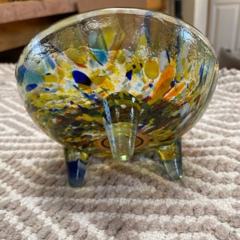 Beautiful! Art Glass Footed Bowl - Multicolor Fused Glass (NOWT) - Picture 8 of 12